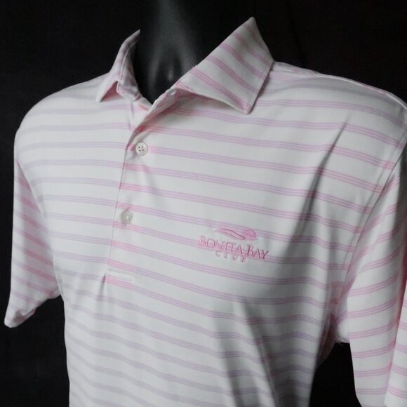 Peter Millar Pink Striped Turtleson Bonita Bay Stretch Polo (M) ⛳️ - Picture 5 of 6